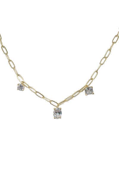 18K Gold Chain with Clear Rhinestone 16"-18" Necklace