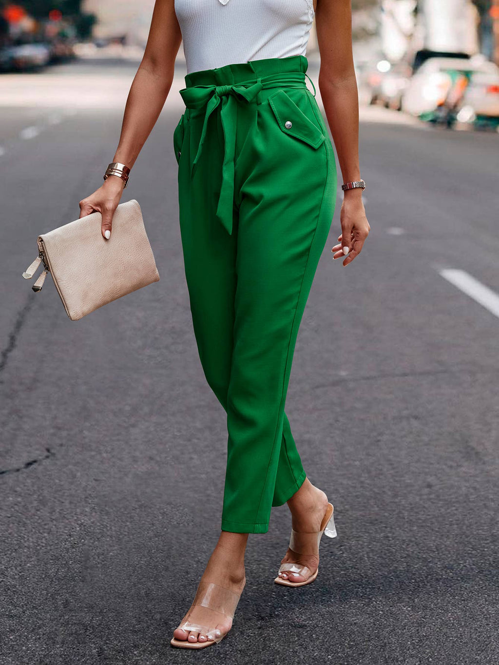 SZ1-P6016 Paperbag Trouser Pants with Button details