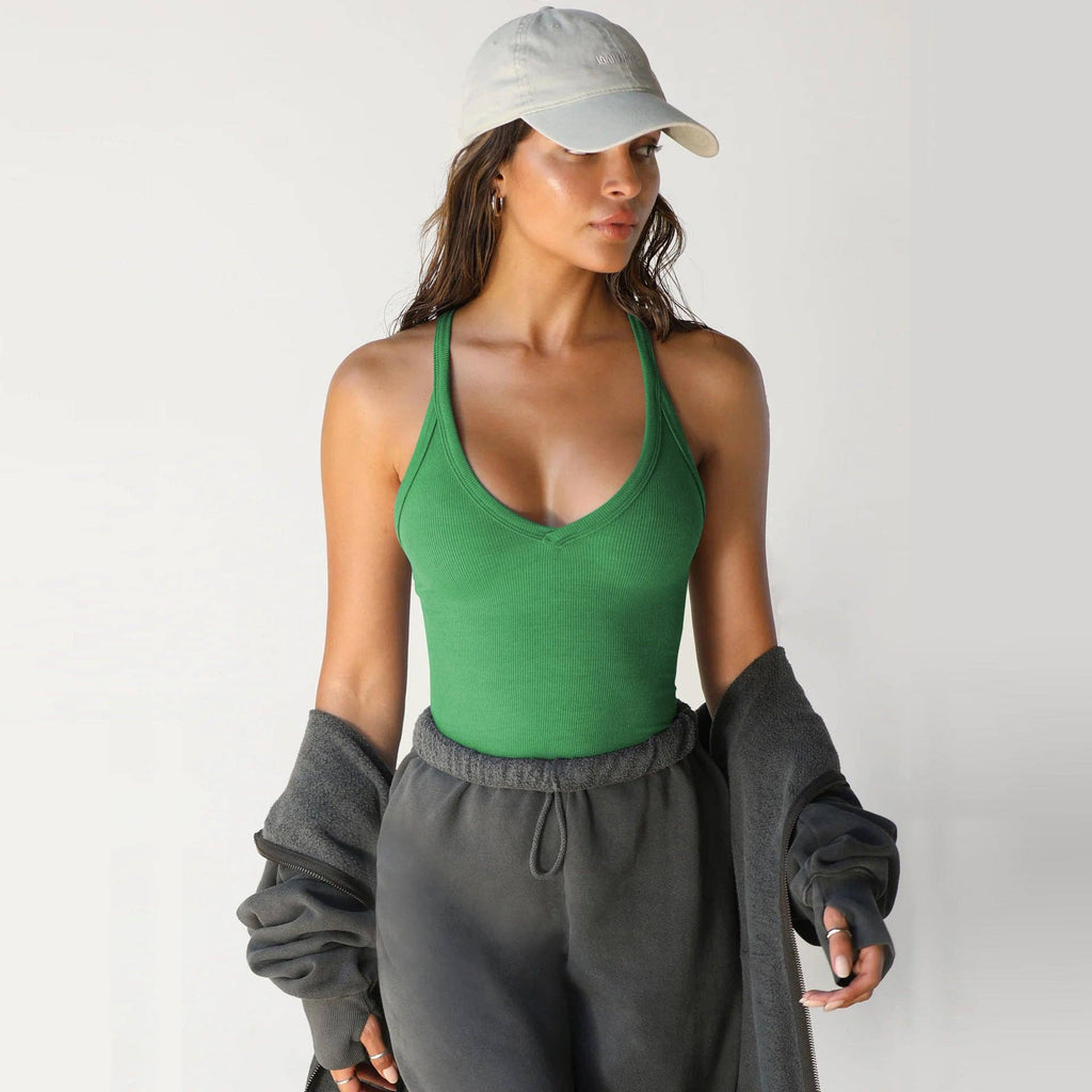 Ribbed Halter Tank Top Slim Fit Sleeveless Basic