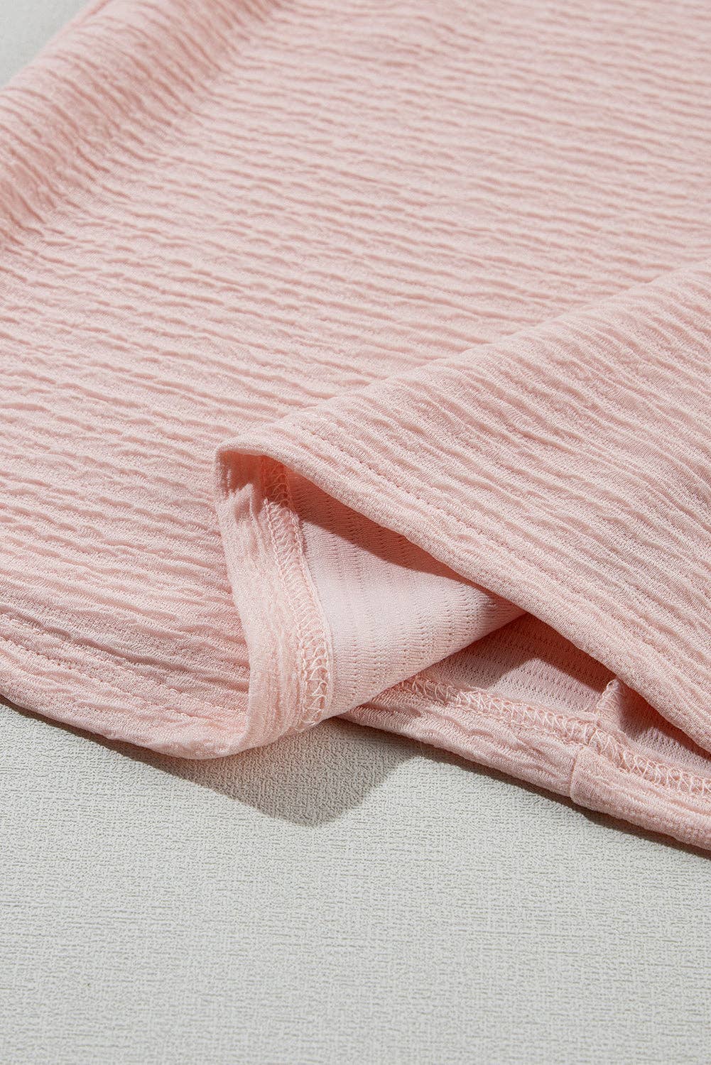 Light Pink Textured Ruffle Sleeve Crew Neck Blouse