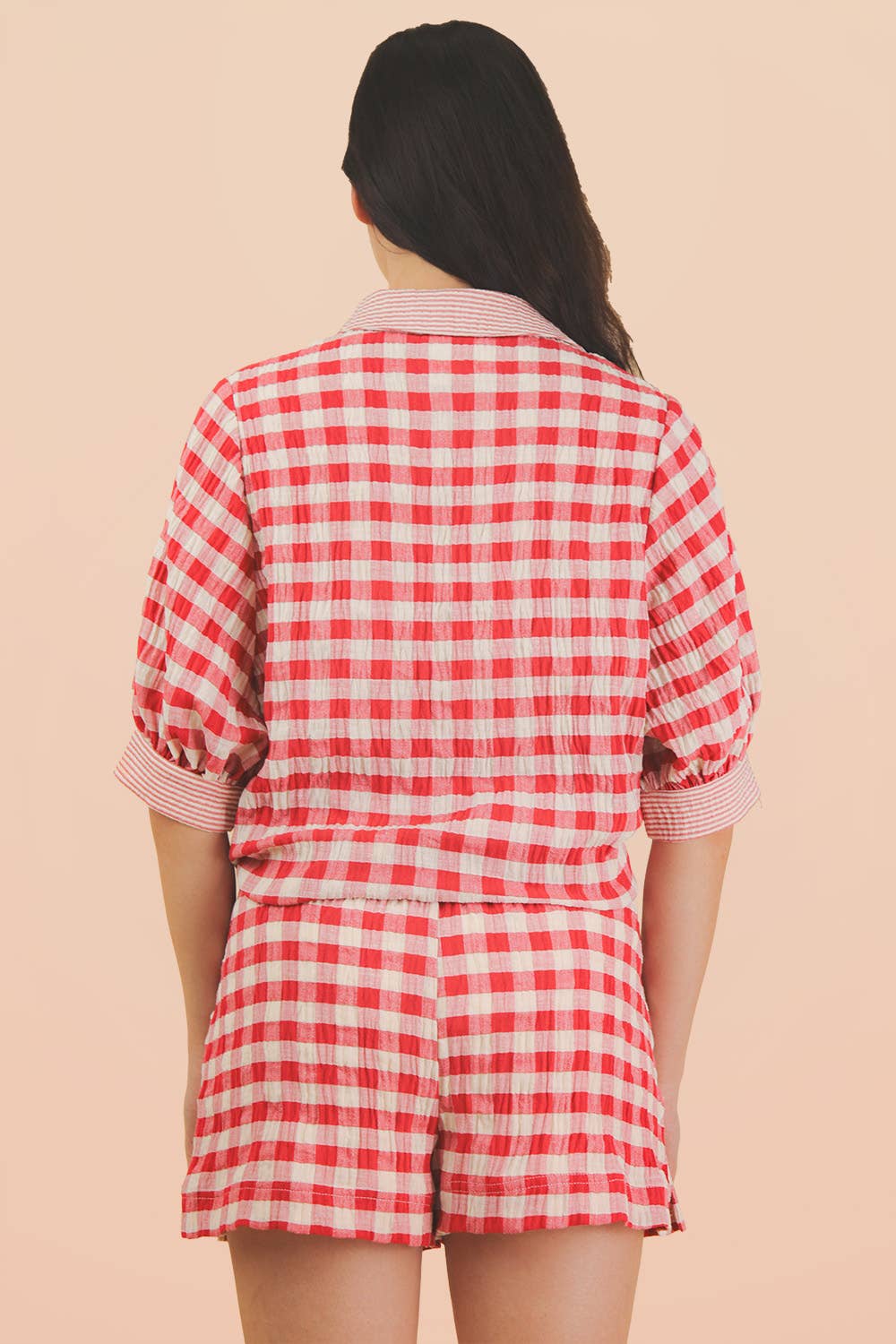 NT12452SET-Checkered Shirt Top & Shorts Set