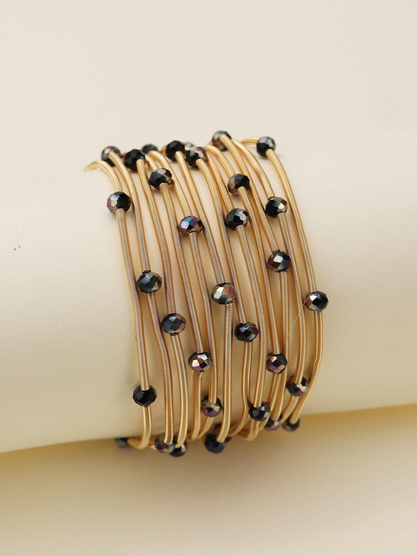CB2176Rhinestone Beads and Coil Stretch Jewelry Bracelet Set