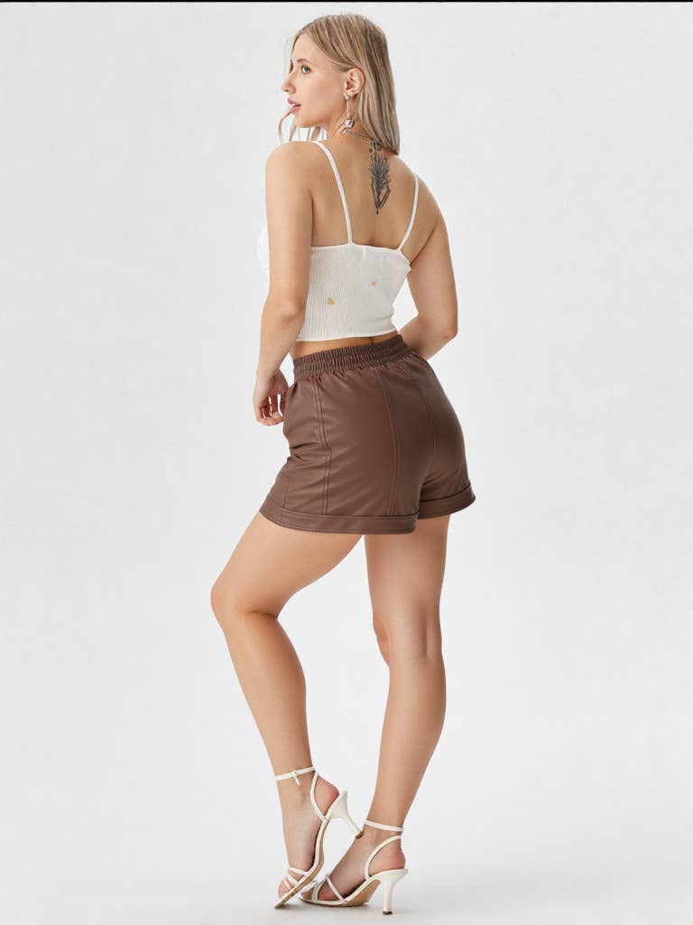 NP70281-Faux Leather Casual Shorts
