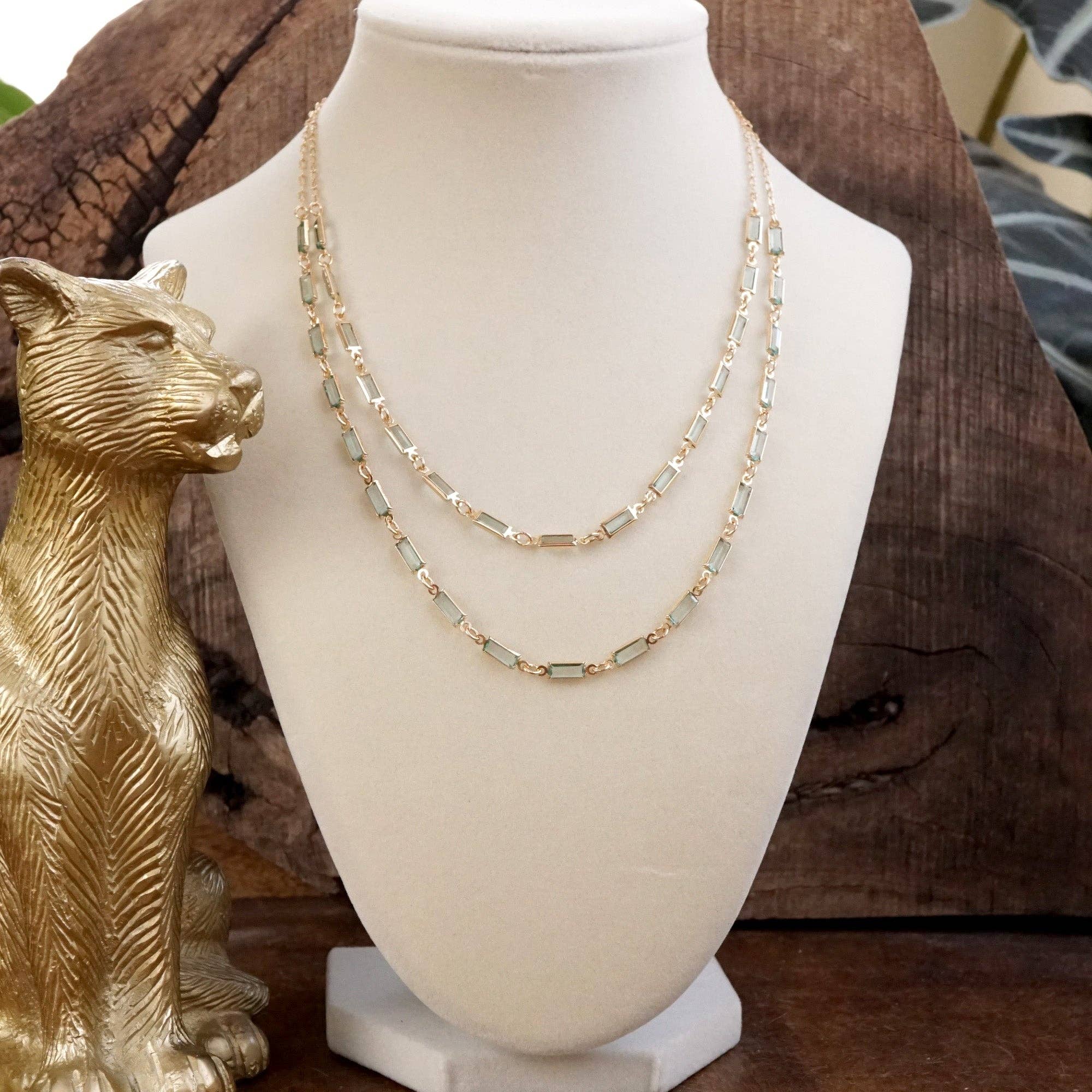 Twice the Sparkle – Double Layer Baguette Crystal Necklace in Gold Tone