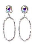 VE2888 Iridescent Post Rhinestone Oval Dangle Earrings