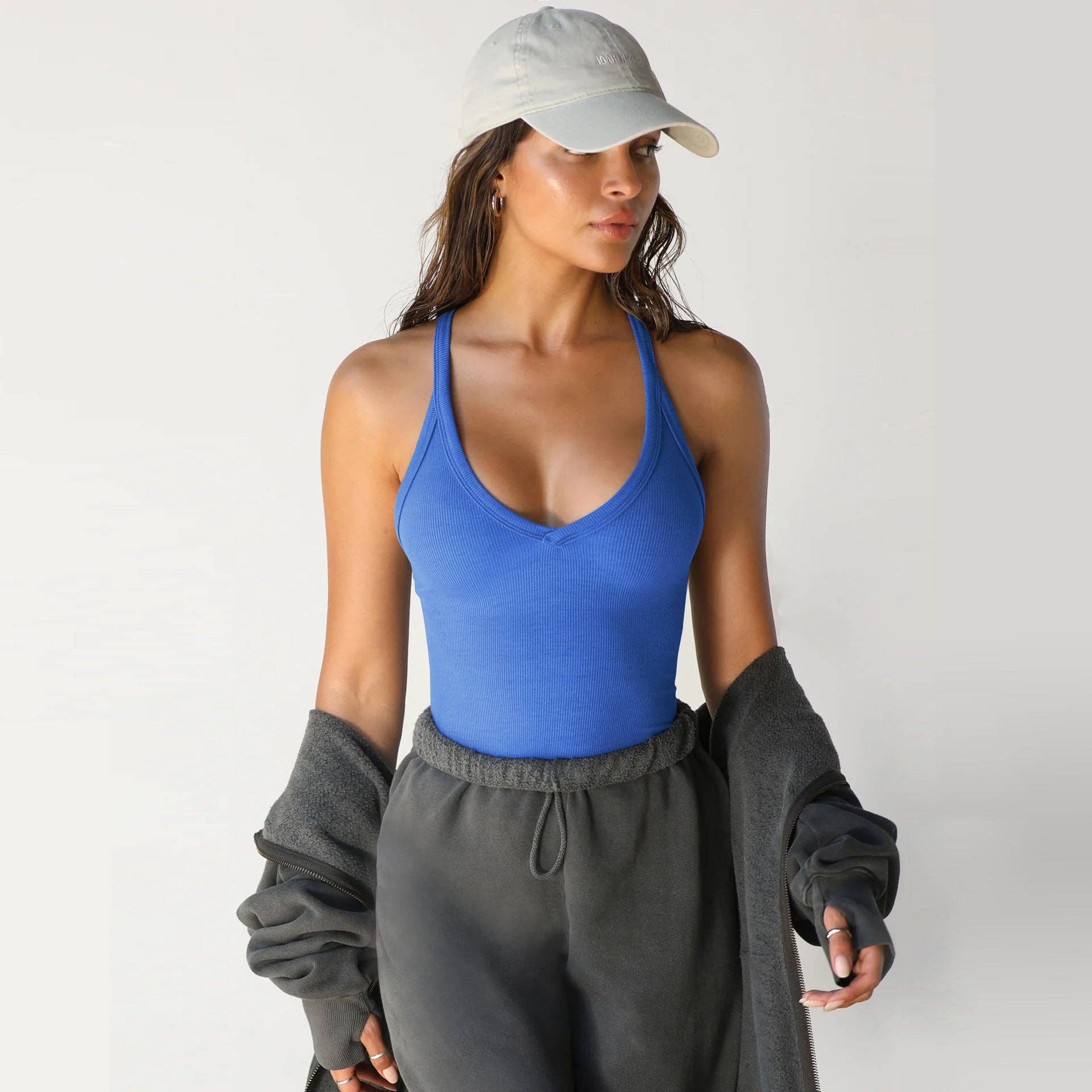 Ribbed Halter Tank Top Slim Fit Sleeveless Basic
