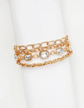 Gold Textured Layered Chain with Clear Crystal 7.5" Bracelet Set