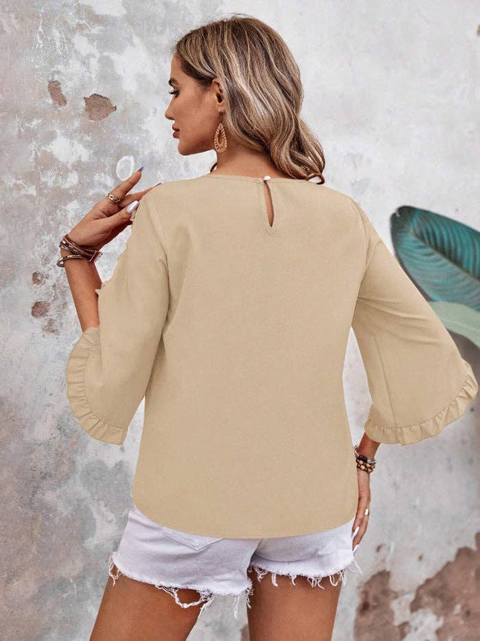 Summer Solid Ruffle Loose Fit Sleeve Shirt