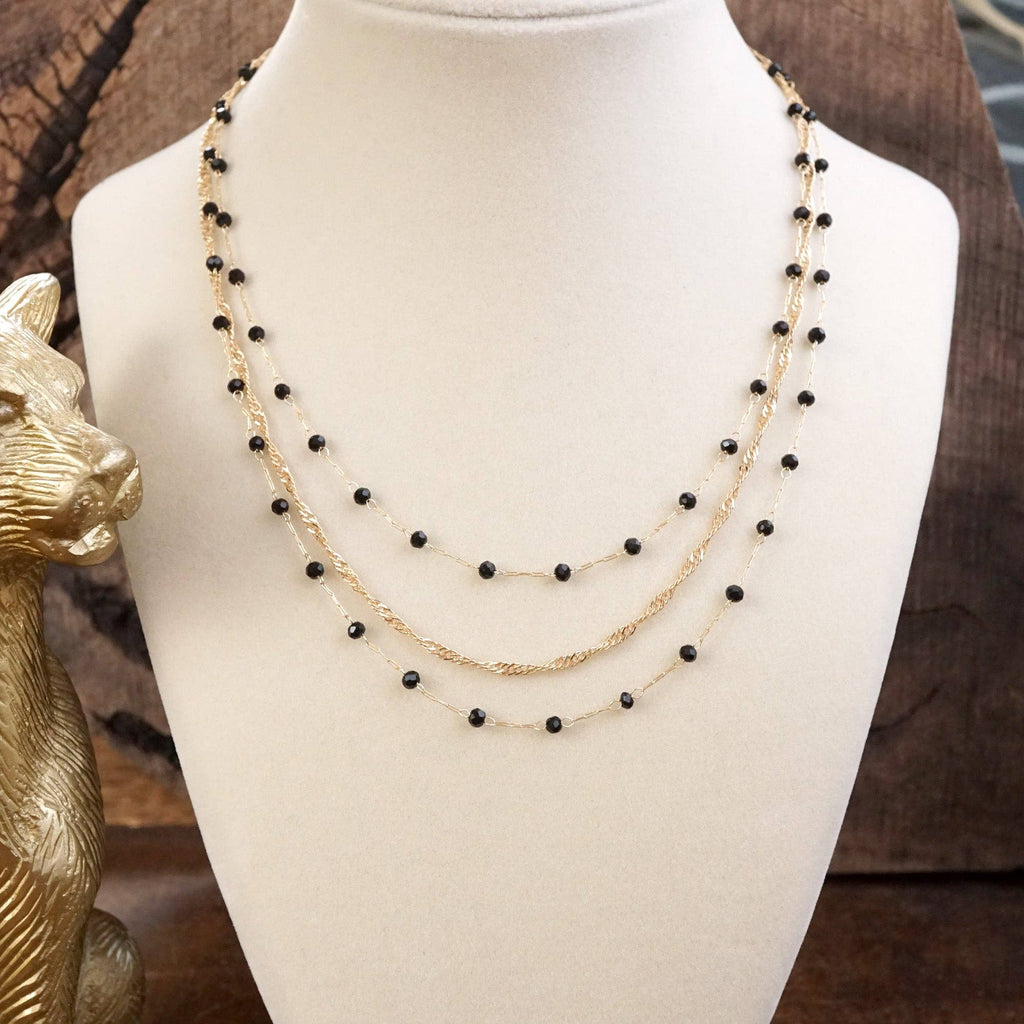 Layered Whispers – Multi-Strand Dainty Beaded and Chain Necklace