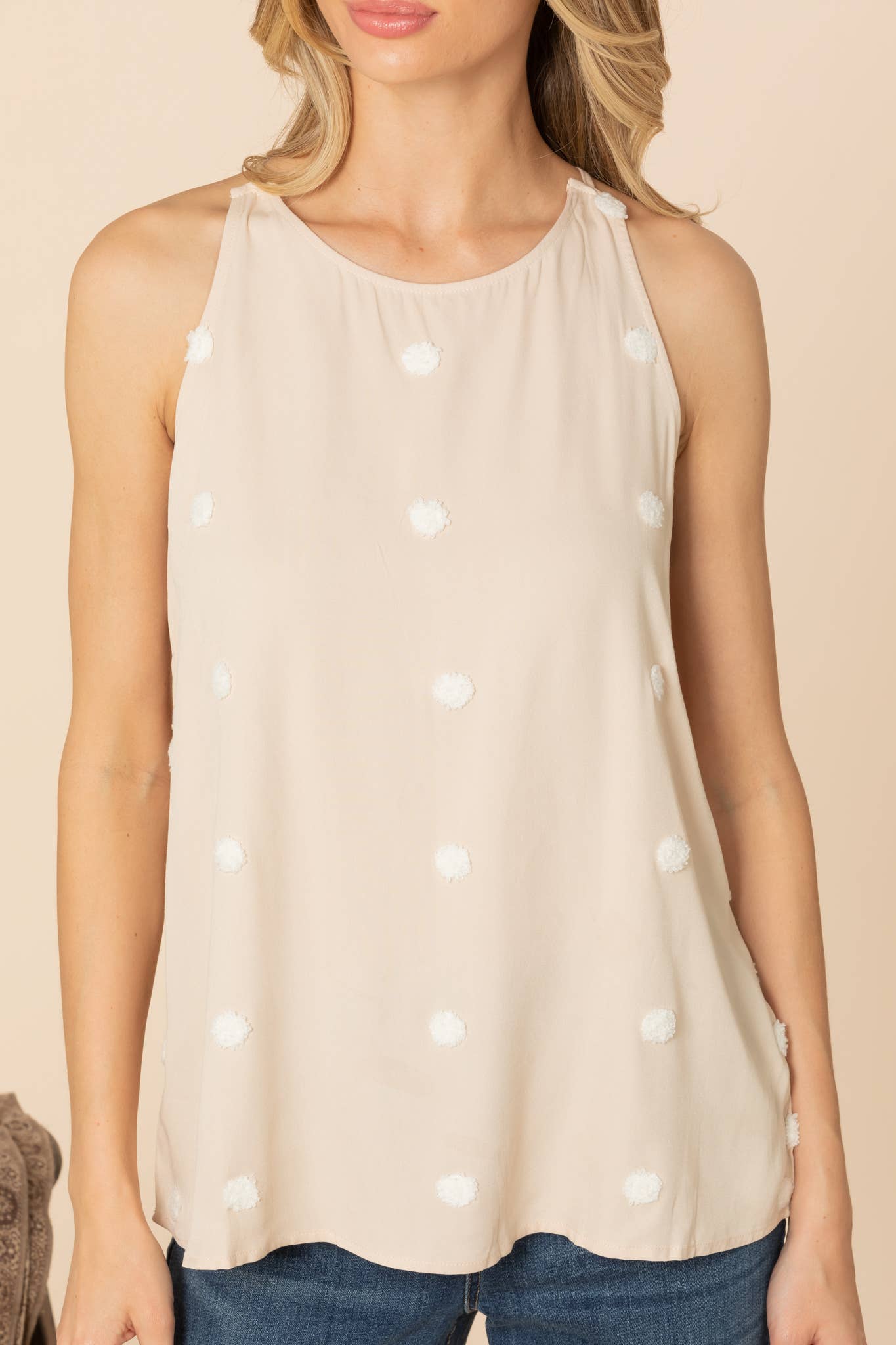 SZ1-TP4127 Pom Pom Detail Tank Top Blouse