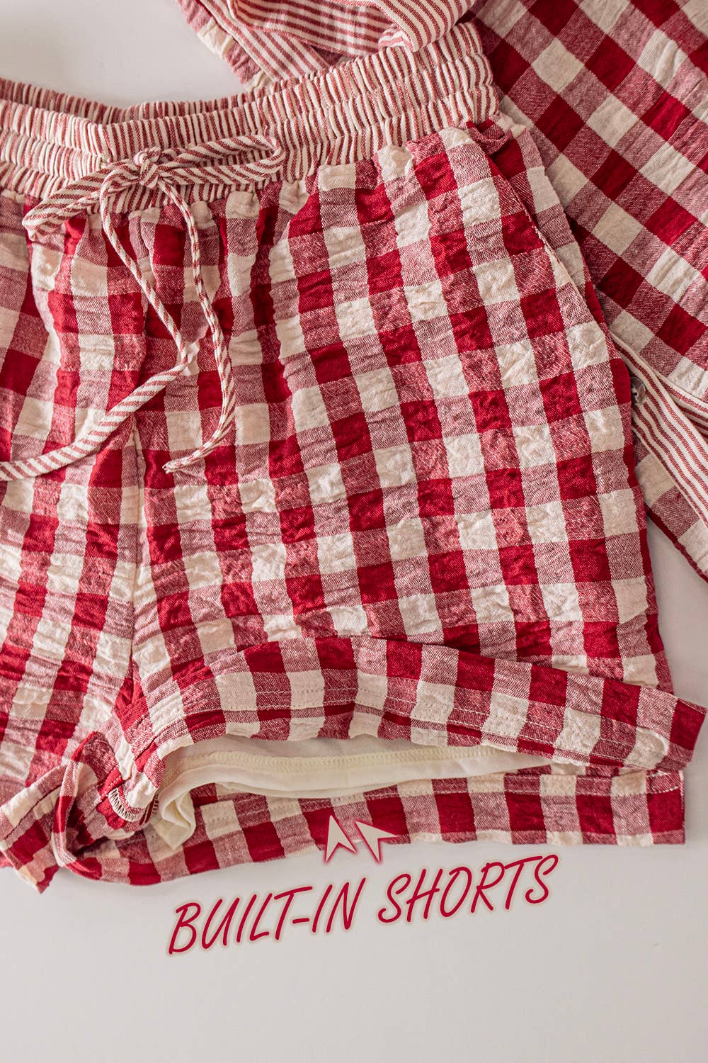 NT12452SET-Checkered Shirt Top & Shorts Set