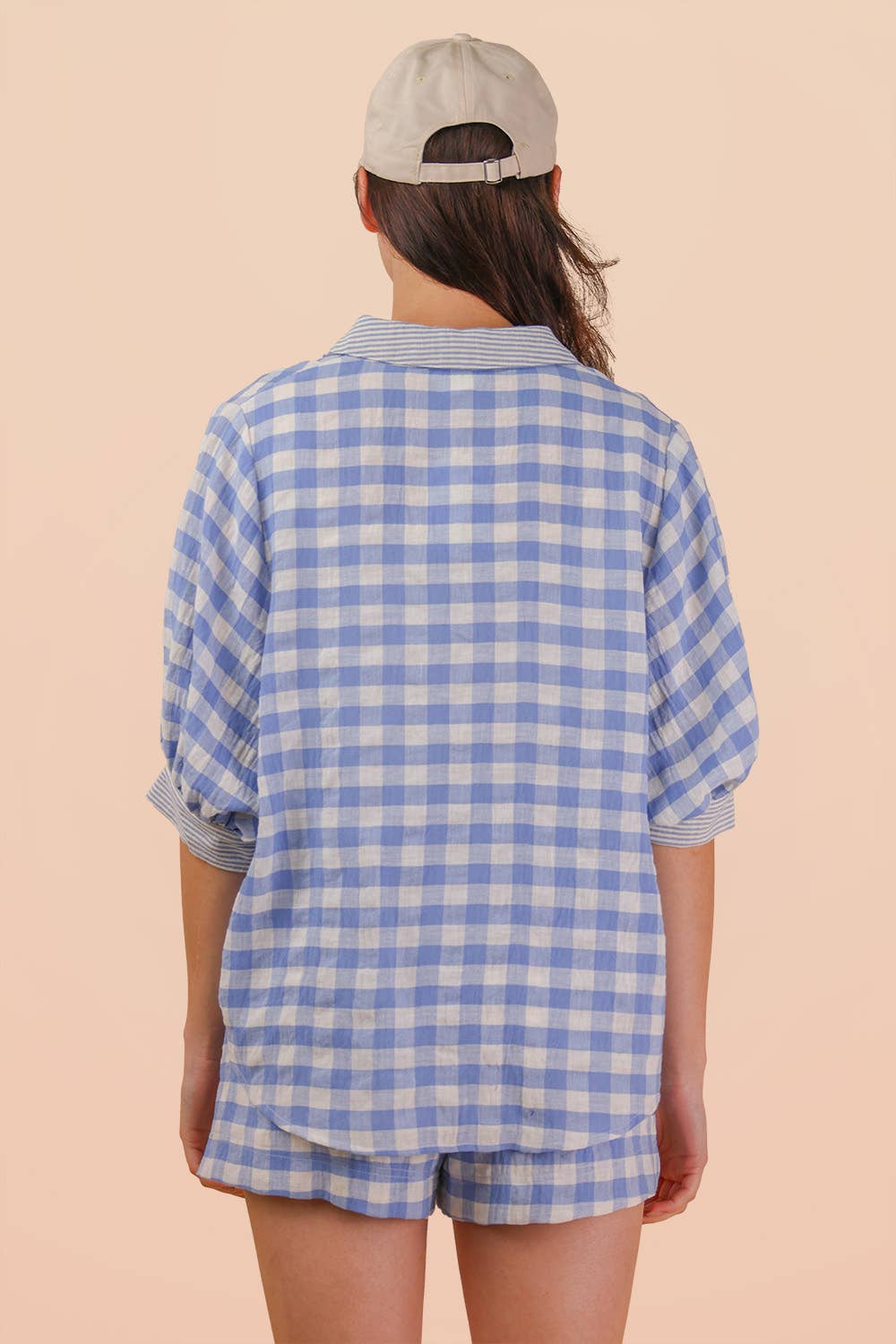 NT12452SET-Checkered Shirt Top & Shorts Set