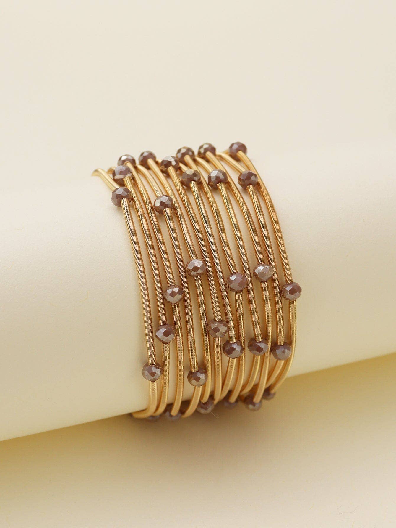 CB2176Rhinestone Beads and Coil Stretch Jewelry Bracelet Set