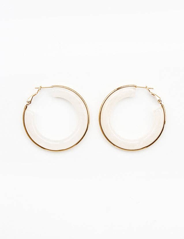 Natural Cream Acrylic Hoop with Gold Accent 1.5" Earring