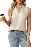 Women's Satin Sleeveless Office Blouse with Pleats
