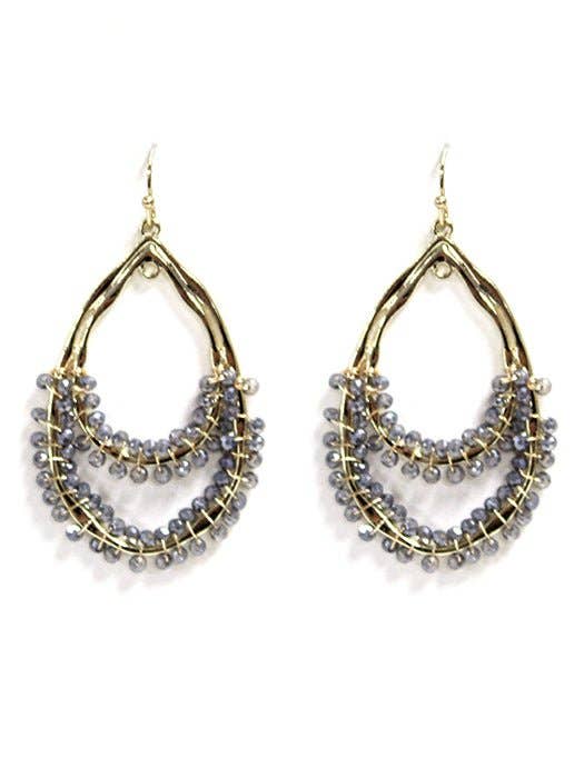 SE7163 Double Tear Drop Bead Detail Earrings
