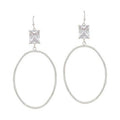 Clear Crystal with Silver Open Oval Drop 2" Earring