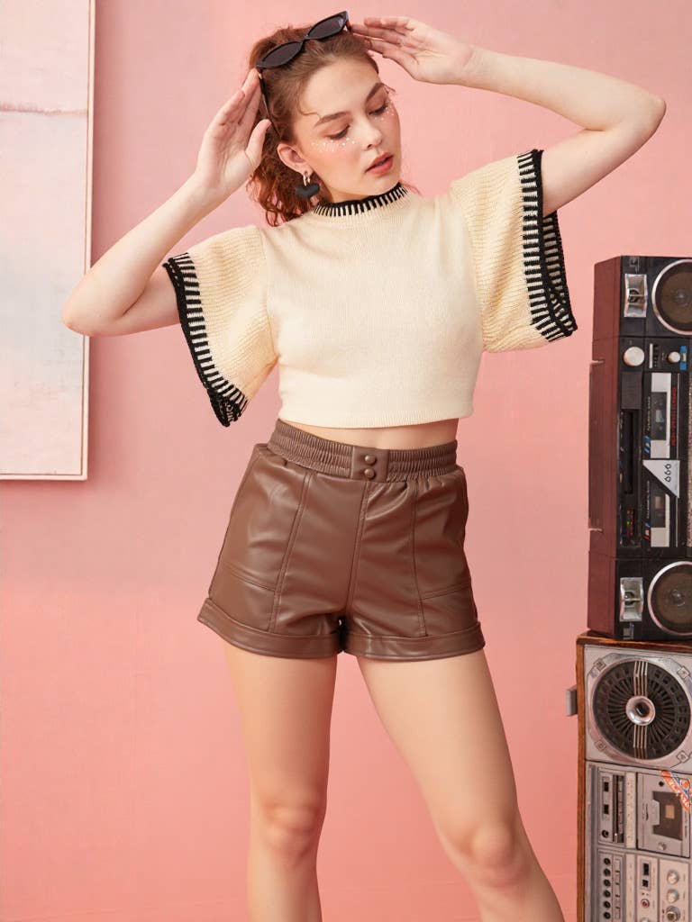 NP70281-Faux Leather Casual Shorts