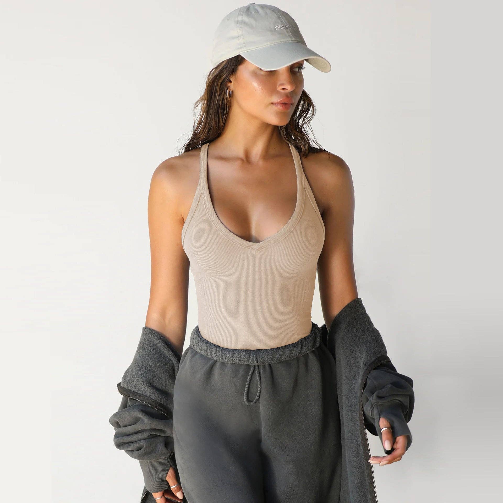 Ribbed Halter Tank Top Slim Fit Sleeveless Basic