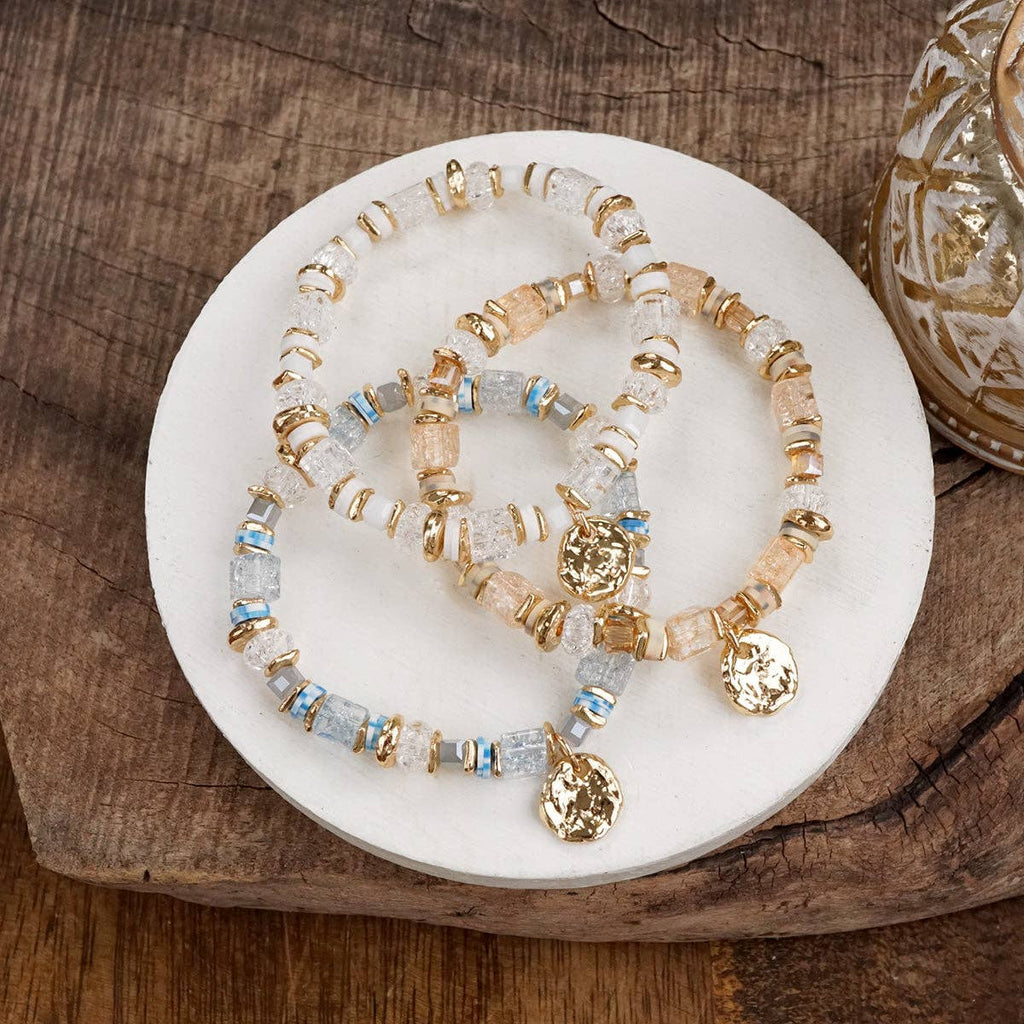 Whispering Light – Mixed Bead Bracelet with Golden Coin Charm