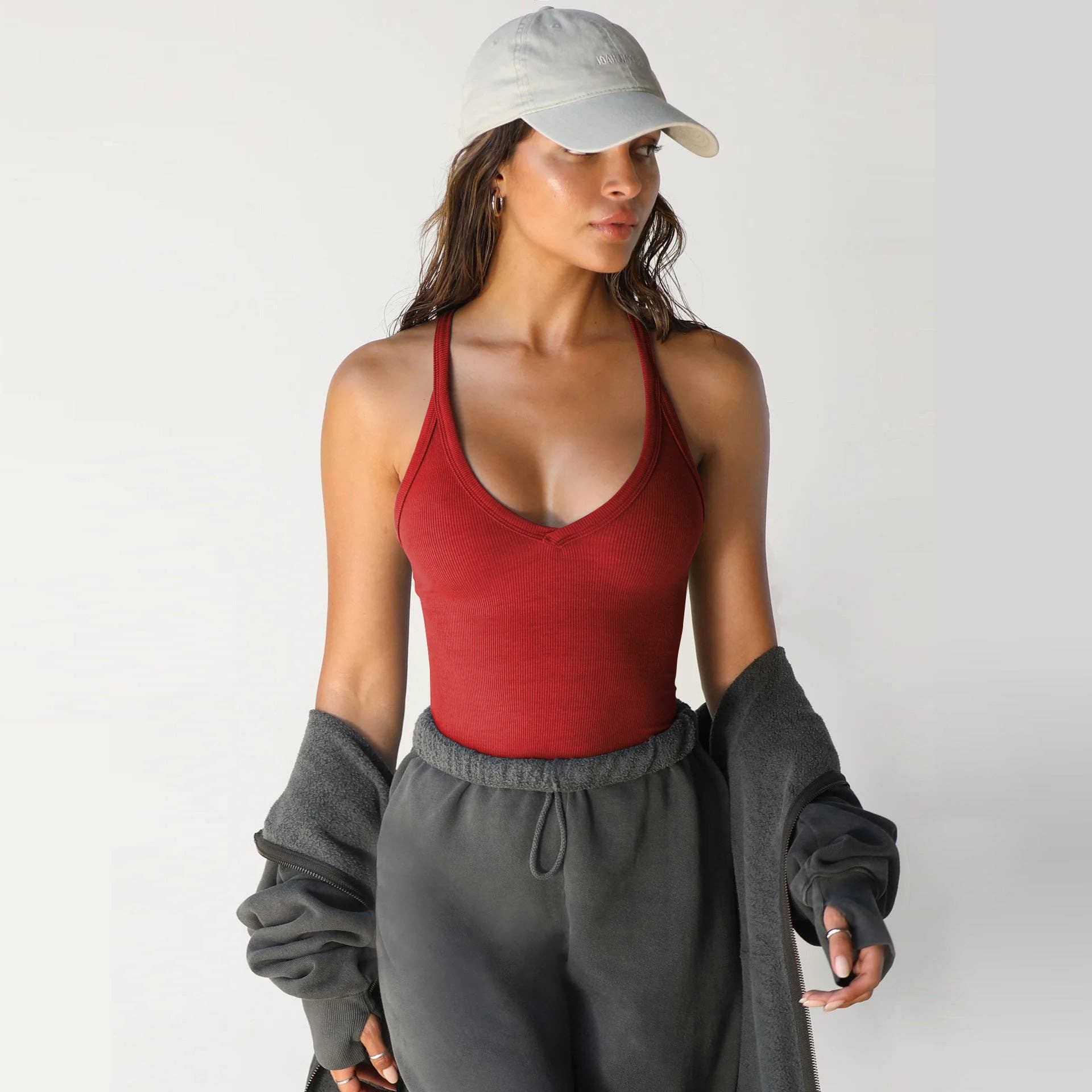 Ribbed Halter Tank Top Slim Fit Sleeveless Basic