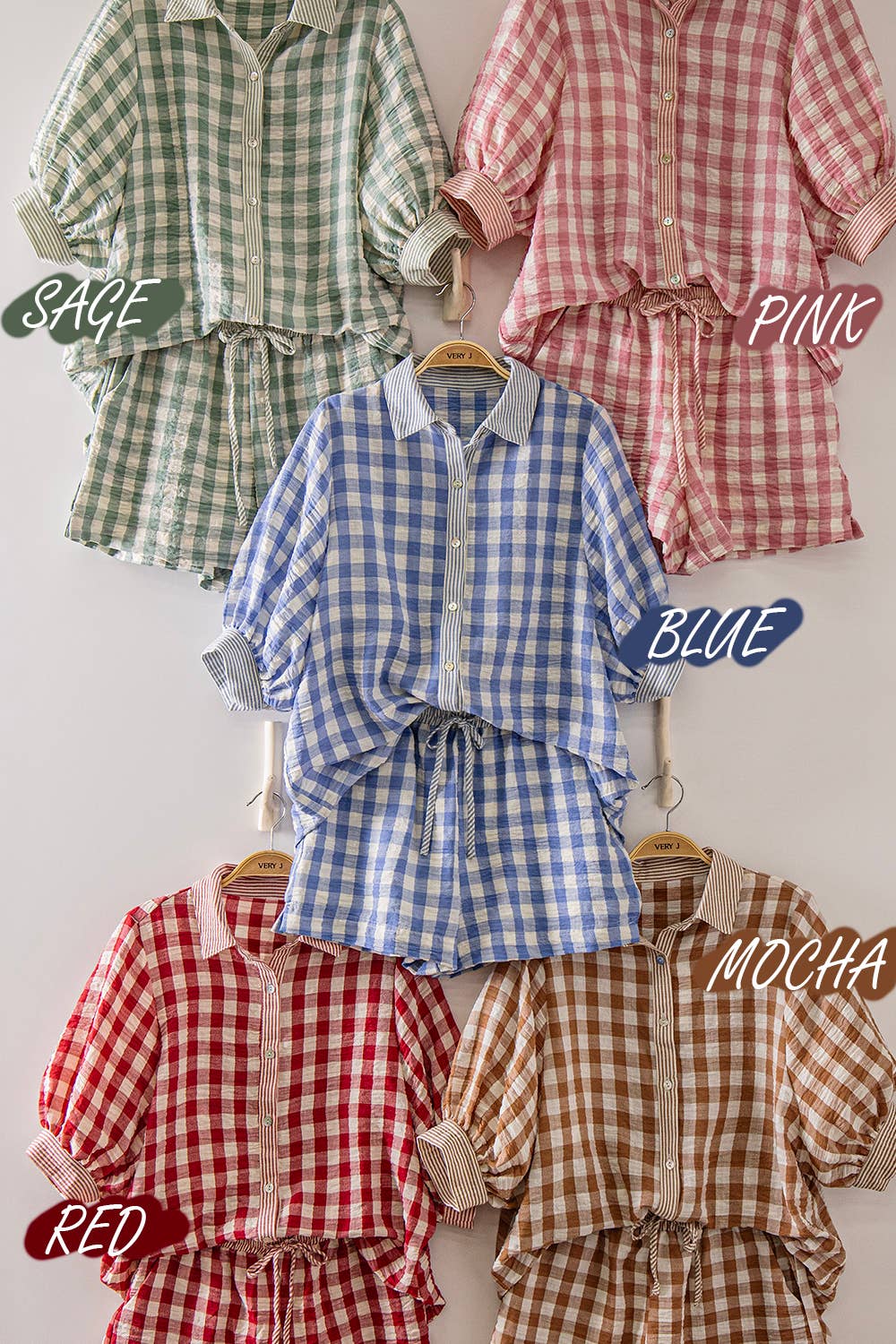 NT12452SET-Checkered Shirt Top & Shorts Set
