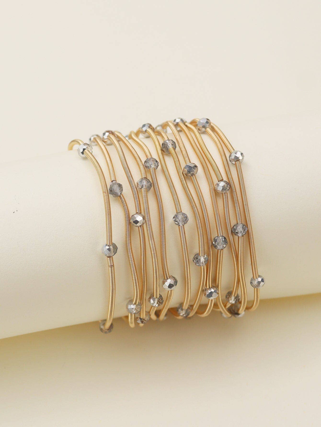 CB2176Rhinestone Beads and Coil Stretch Jewelry Bracelet Set