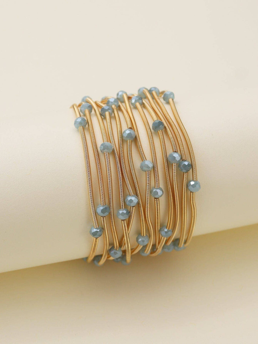CB2176Rhinestone Beads and Coil Stretch Jewelry Bracelet Set