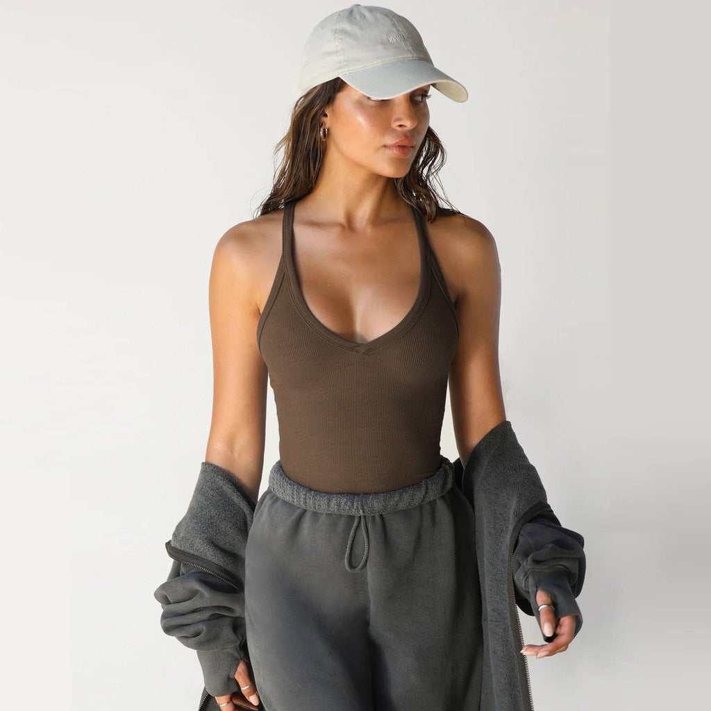 Ribbed Halter Tank Top Slim Fit Sleeveless Basic