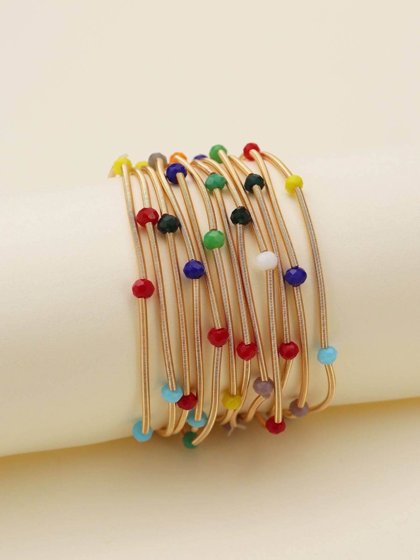 CB2176Rhinestone Beads and Coil Stretch Jewelry Bracelet Set