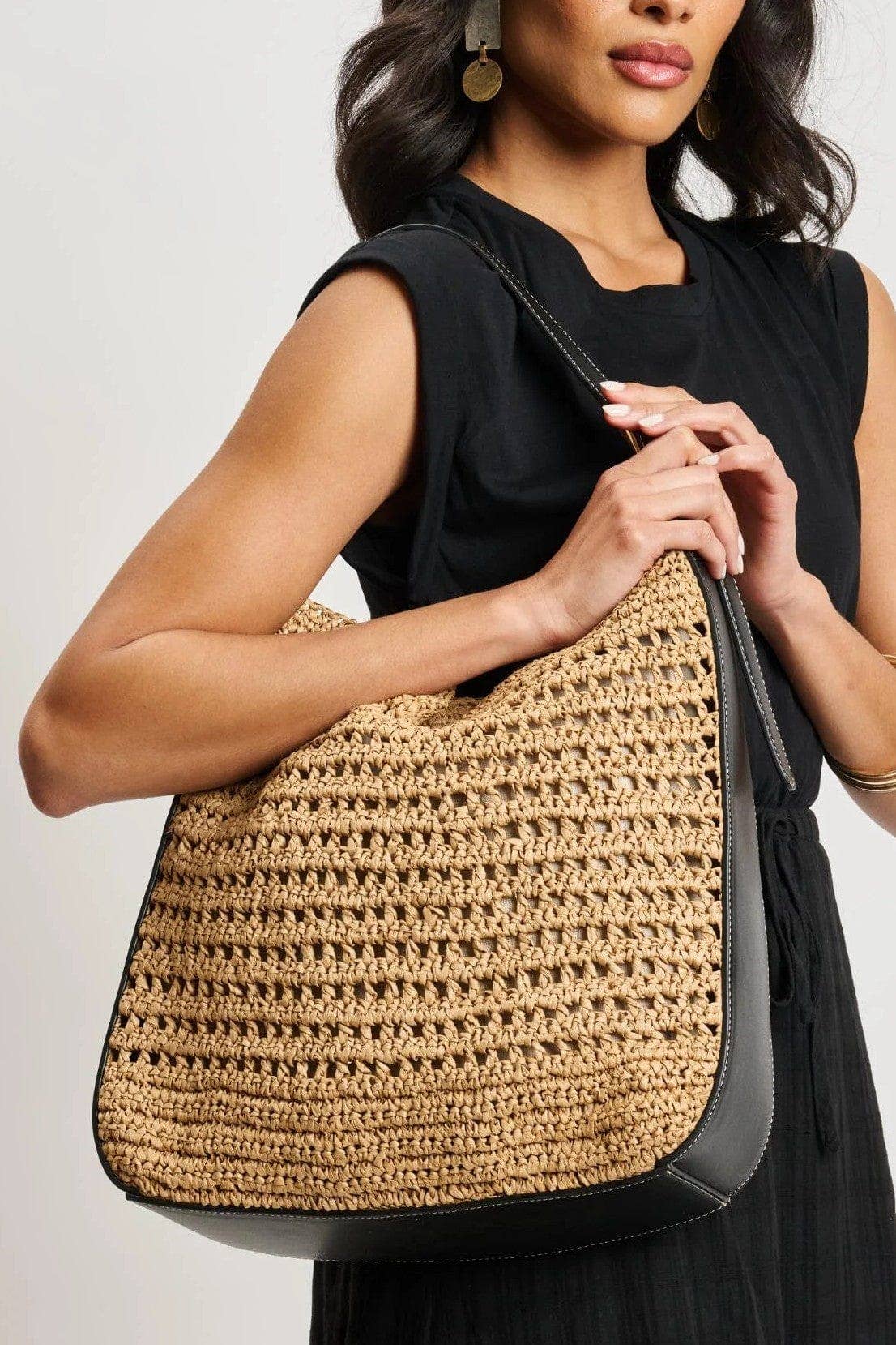 36007ML 2 in 1 Savannah Straw Hobo Tote Bag With Pouch