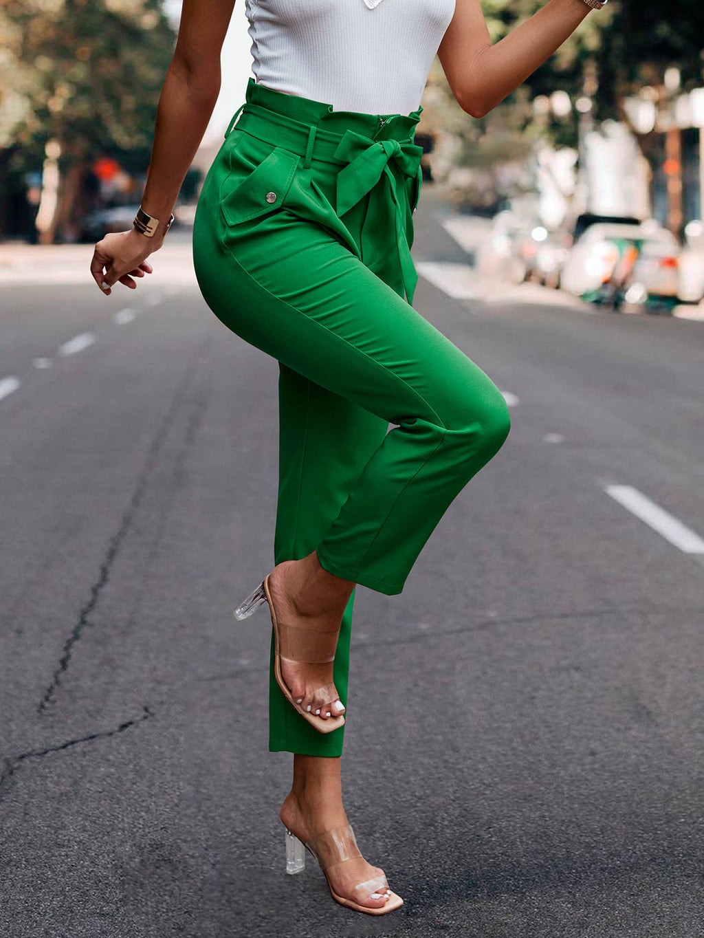 SZ1-P6016 Paperbag Trouser Pants with Button details