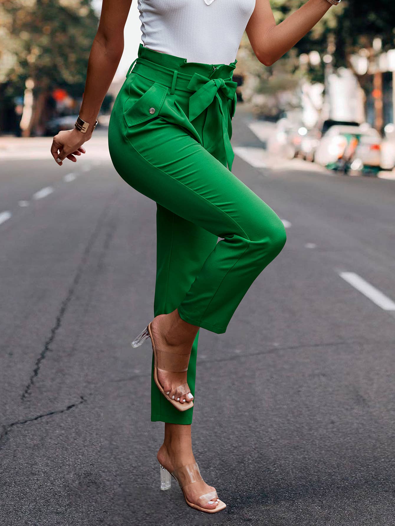 SZ1-P6016 Paperbag Trouser Pants with Button details