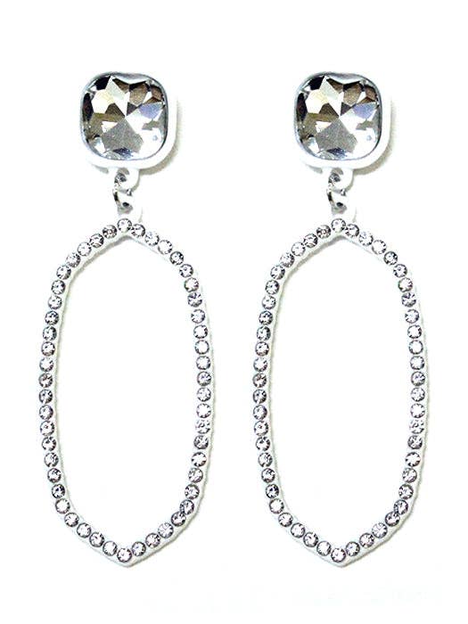 VE2888 Iridescent Post Rhinestone Oval Dangle Earrings