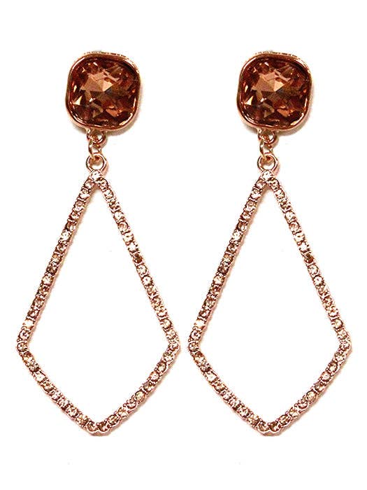 VE2891 Iridescent Post Rhinestone Kite Earrings