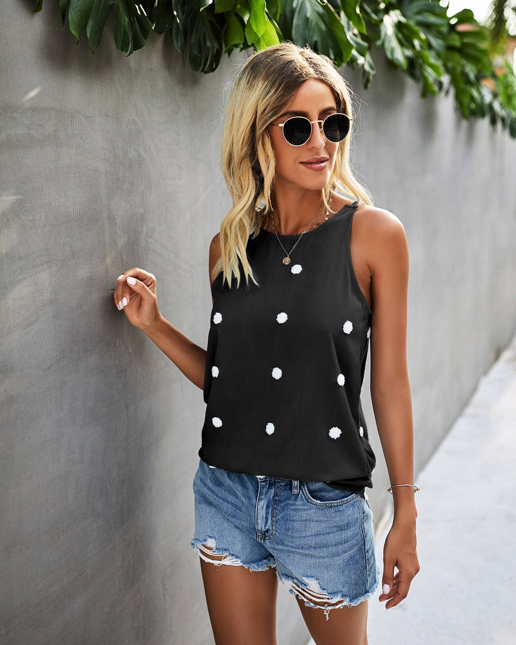SZ1-TP4127 Pom Pom Detail Tank Top Blouse