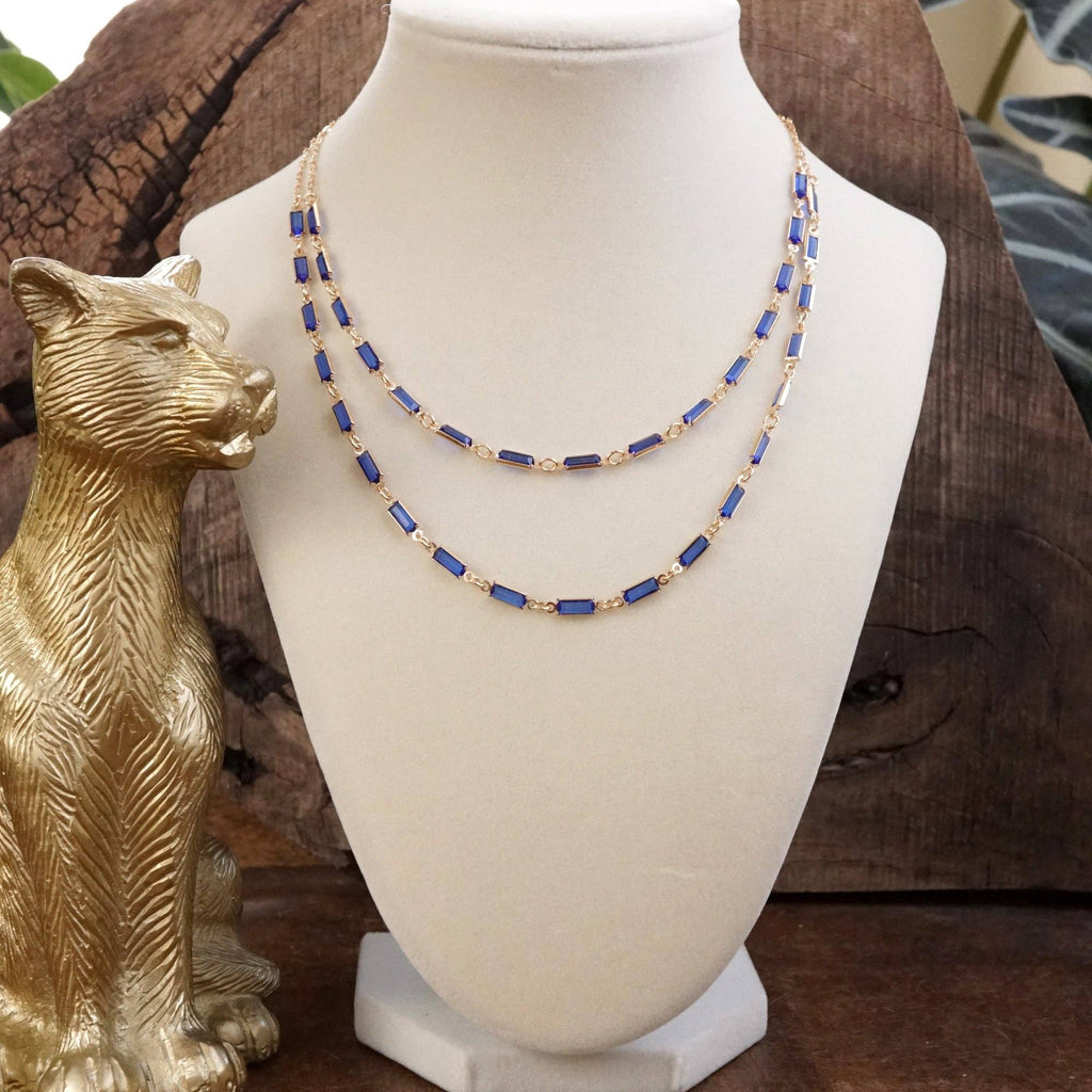 Twice the Sparkle – Double Layer Baguette Crystal Necklace in Gold Tone