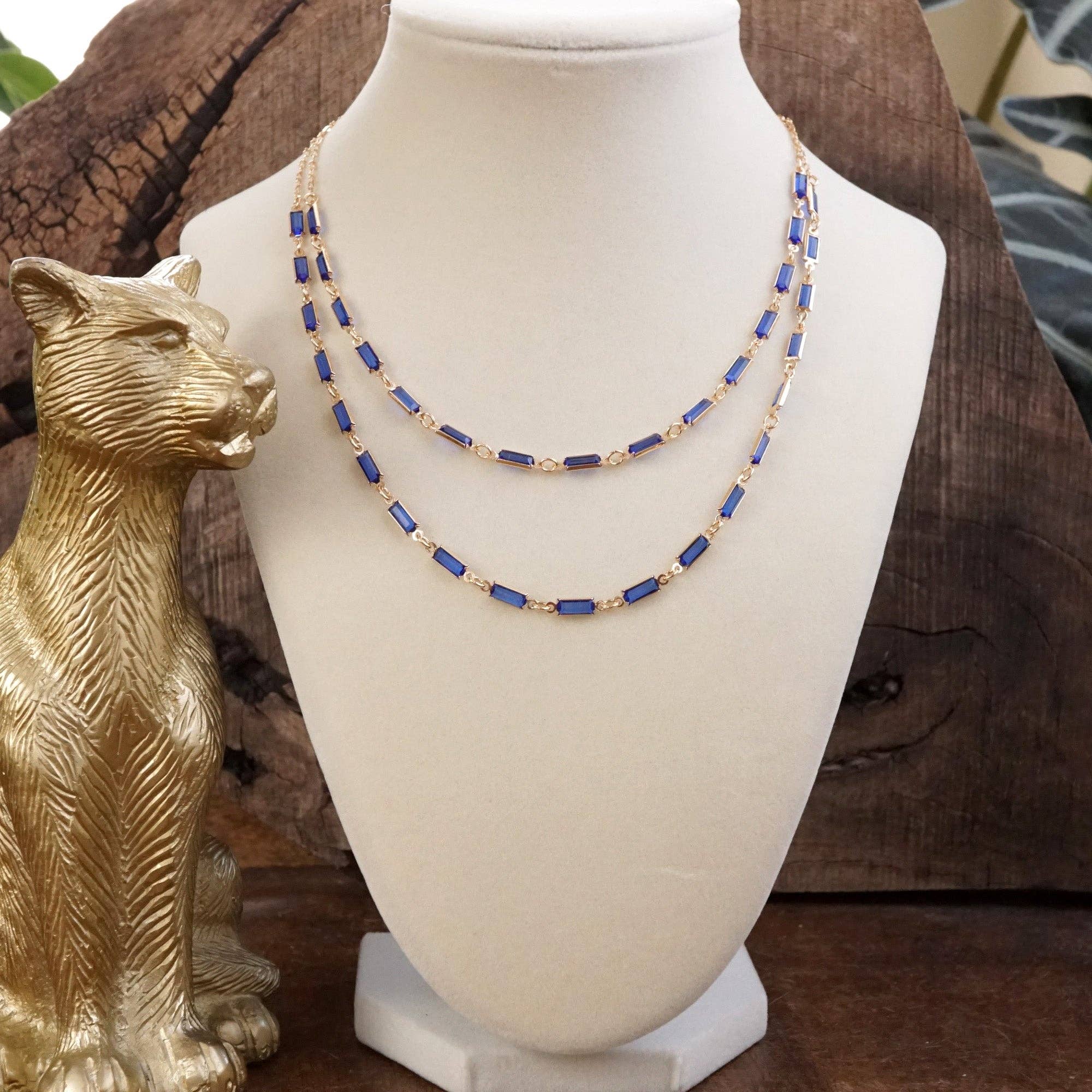 Twice the Sparkle – Double Layer Baguette Crystal Necklace in Gold Tone