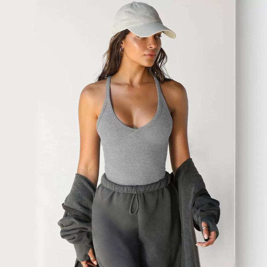 Ribbed Halter Tank Top Slim Fit Sleeveless Basic