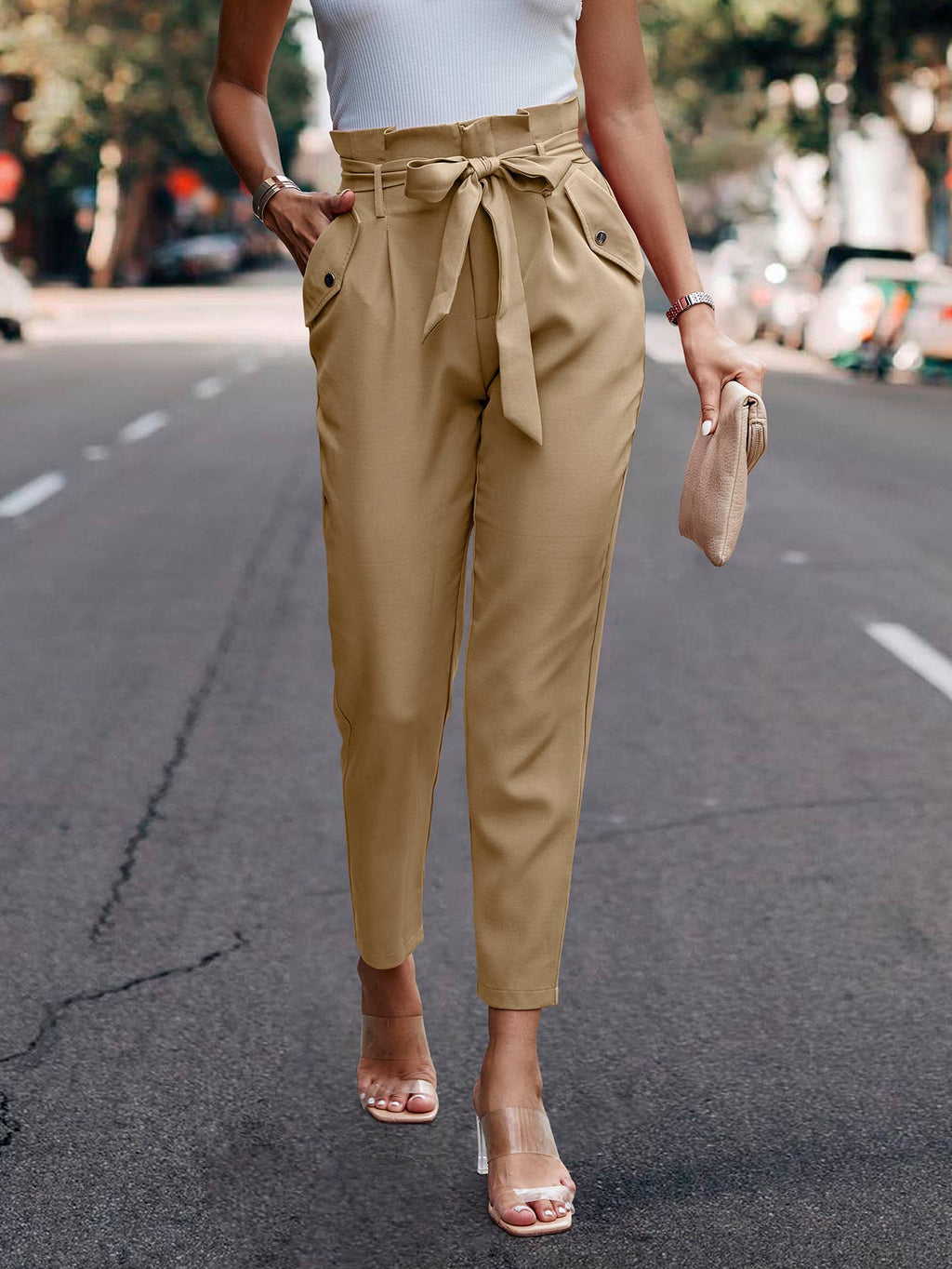SZ1-P6016 Paperbag Trouser Pants with Button details