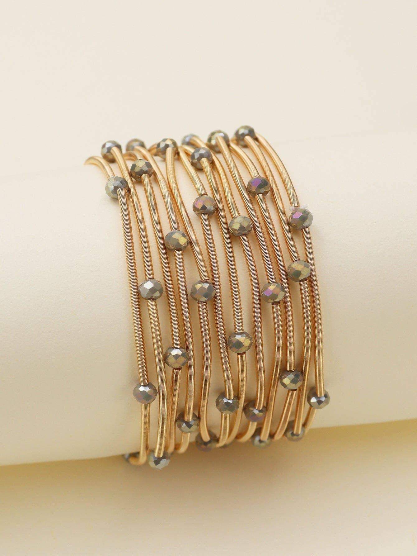 CB2176Rhinestone Beads and Coil Stretch Jewelry Bracelet Set
