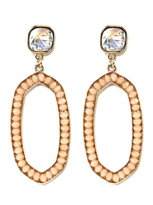 VE2763 Iridescent Post Gemstone Oval Dangle Earrings