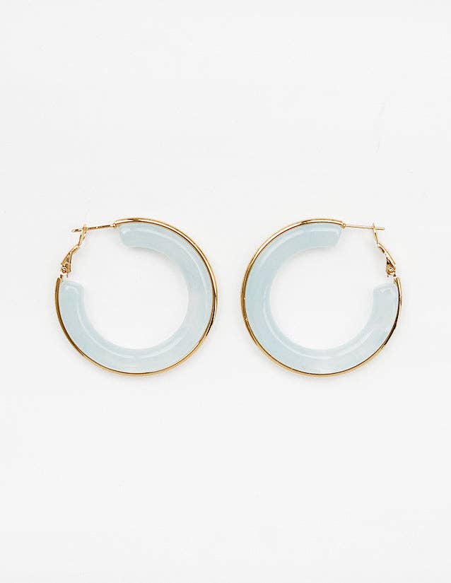 Natural Blue Acrylic Hoop with Gold Accent 1.5" Earring