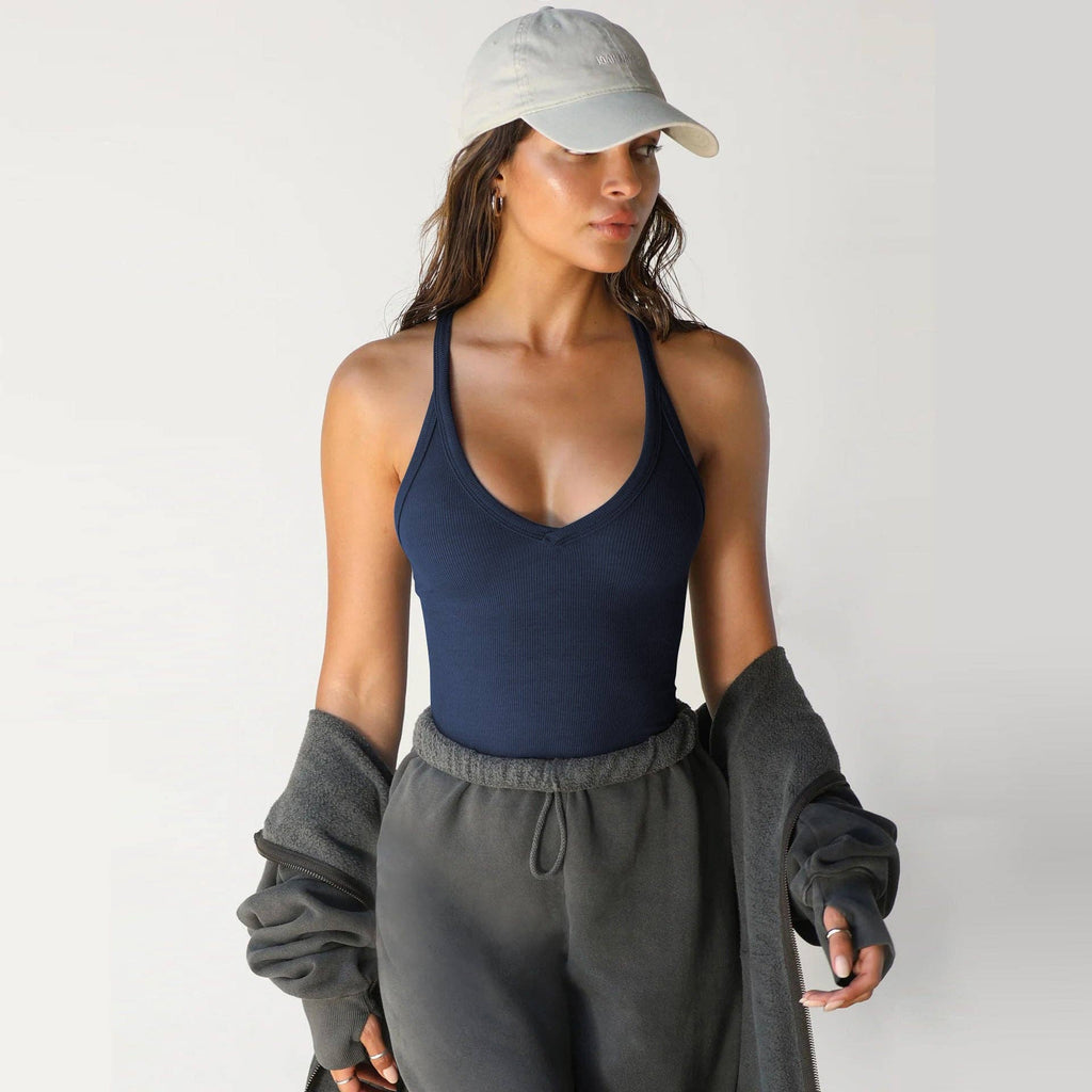 Ribbed Halter Tank Top Slim Fit Sleeveless Basic