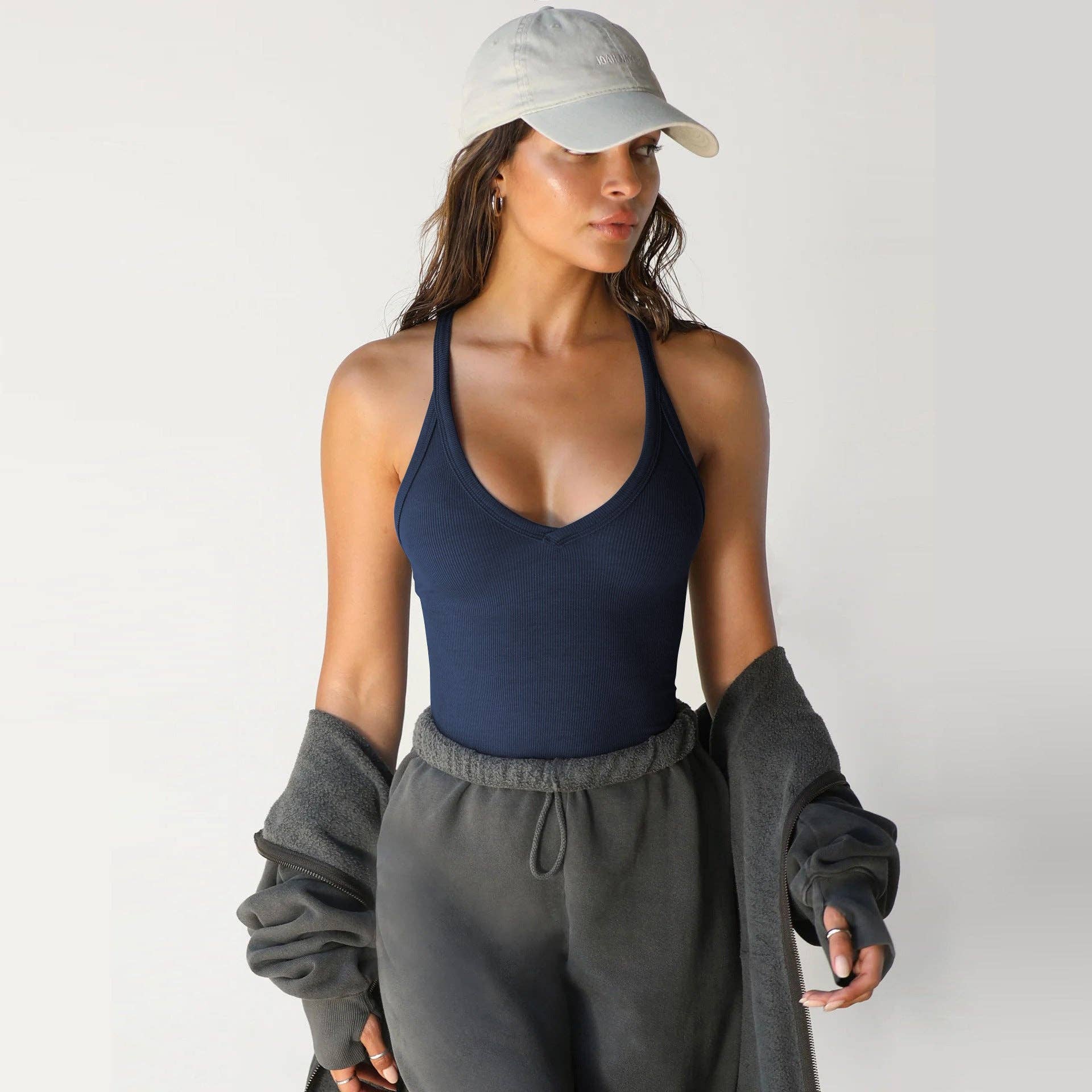 Ribbed Halter Tank Top Slim Fit Sleeveless Basic