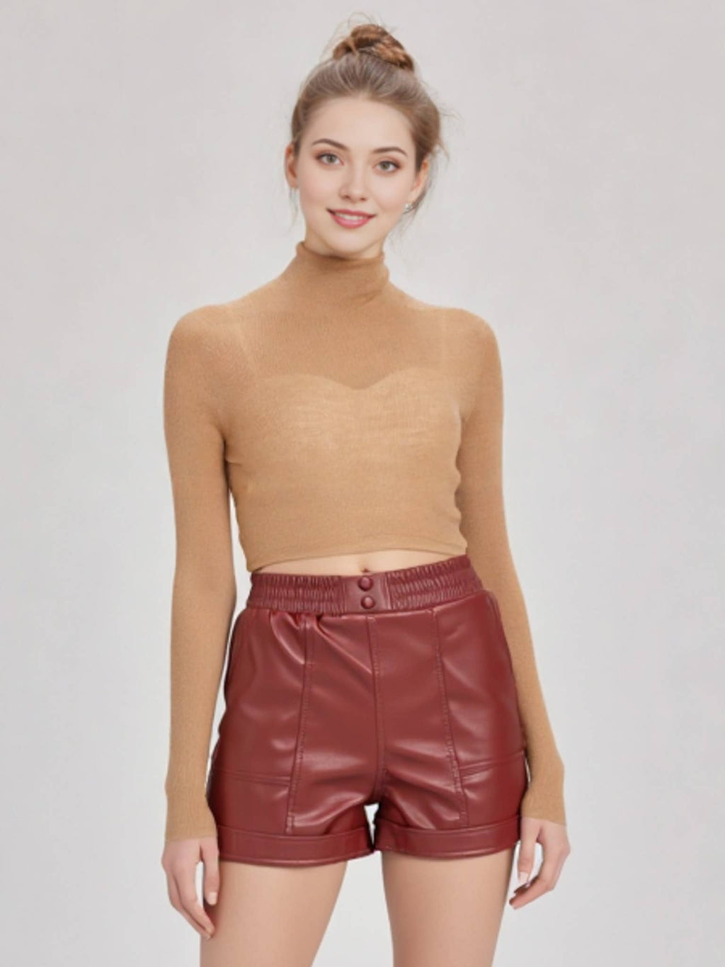 NP70281-Faux Leather Casual Shorts