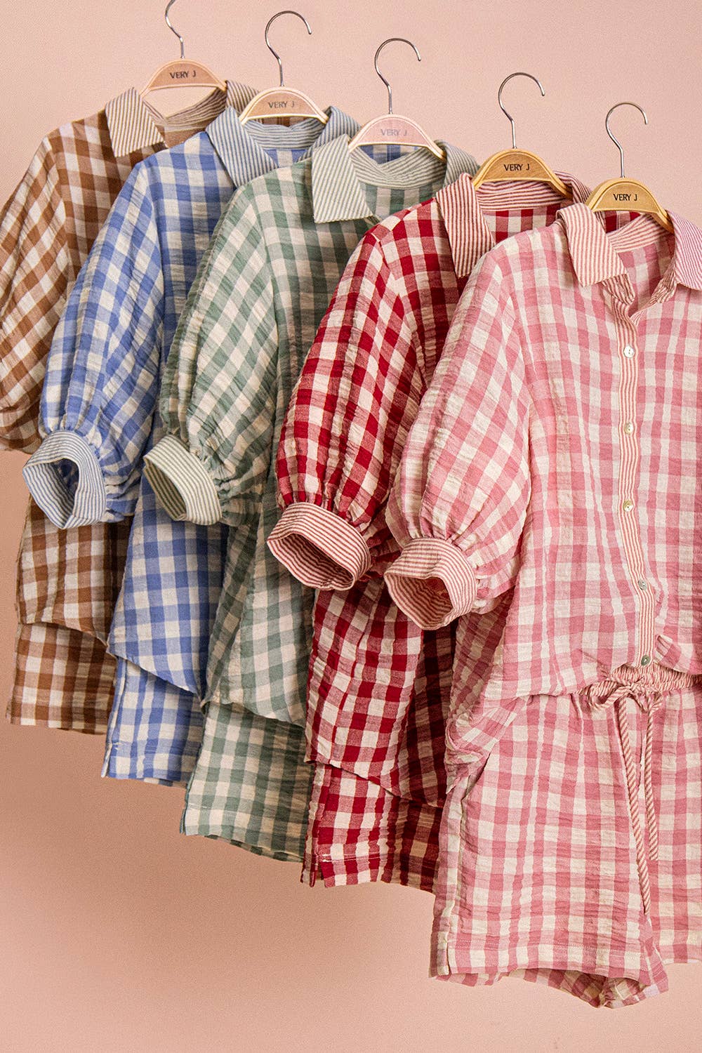 NT12452SET-Checkered Shirt Top & Shorts Set