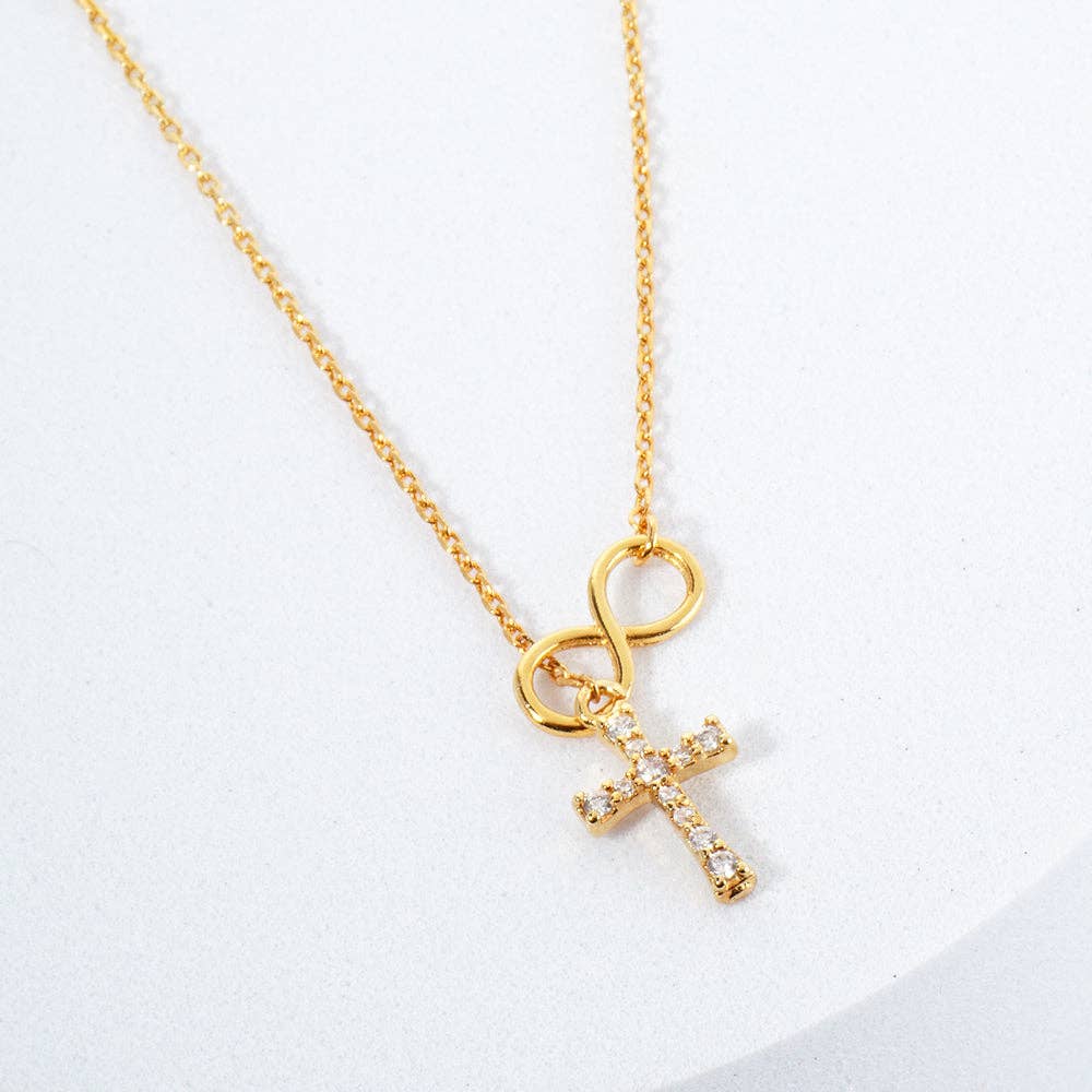 CZ Cross Lariat 16"-18" Necklace