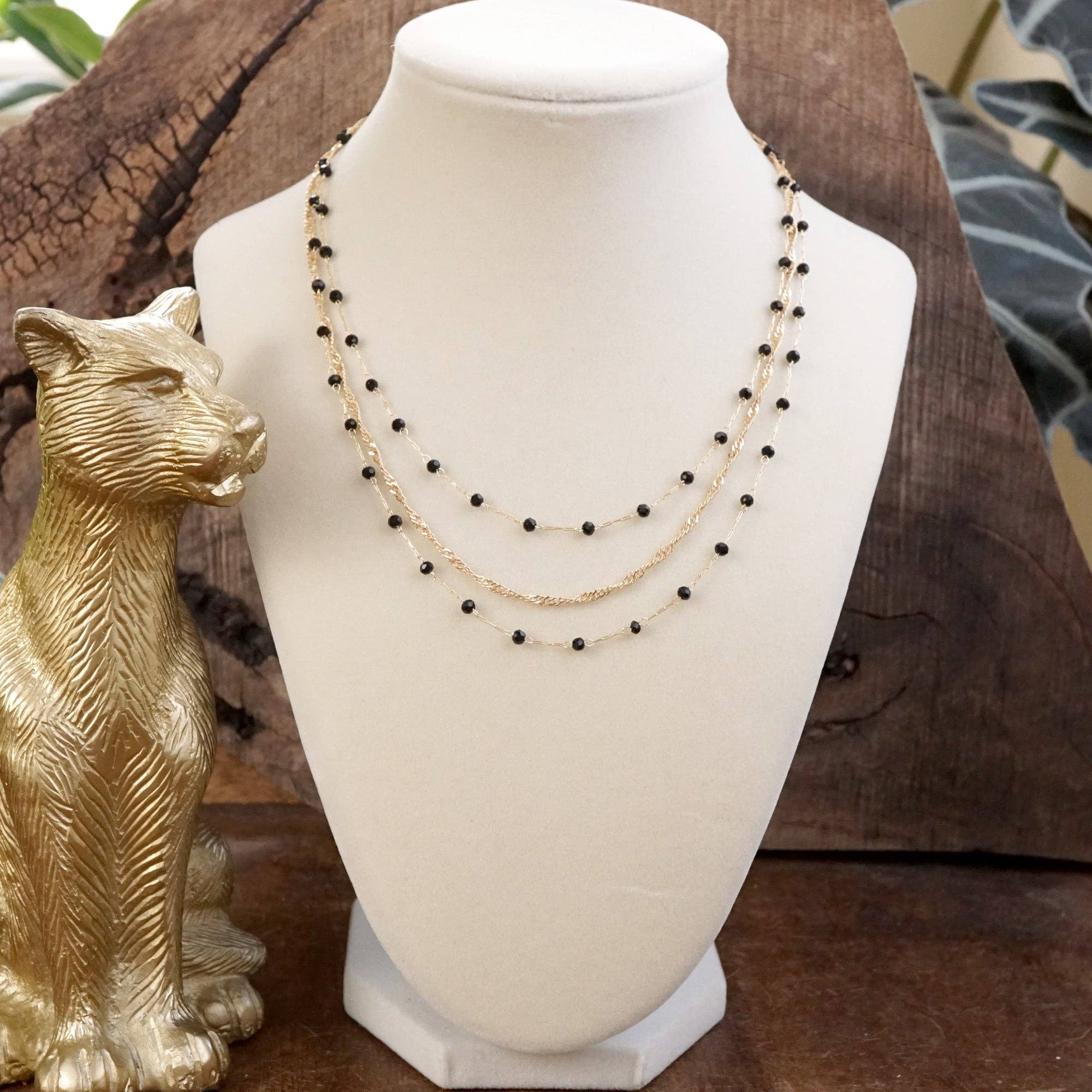 Layered Whispers – Multi-Strand Dainty Beaded and Chain Necklace