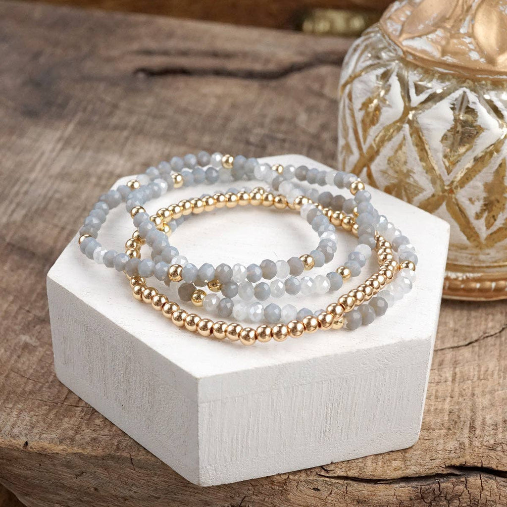 Glass Gleam – Set of 4 Faceted Glass & Gold Bead Stretch Bracelets